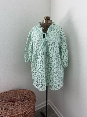 Lightweight Mint Green Crochet Tie-Front Blouse